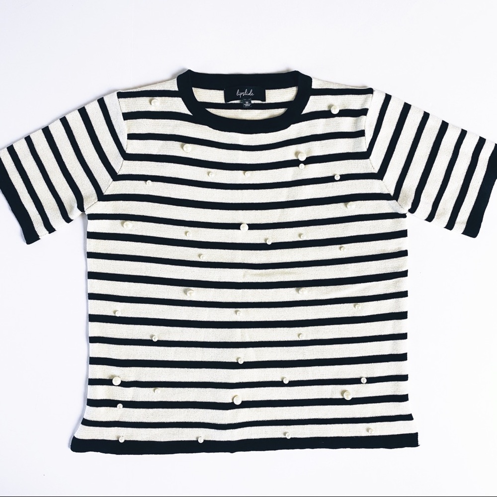 Lipslide large Pearl embellished stripe sweater M